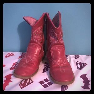 Pink cowgirl boots with butterfly design